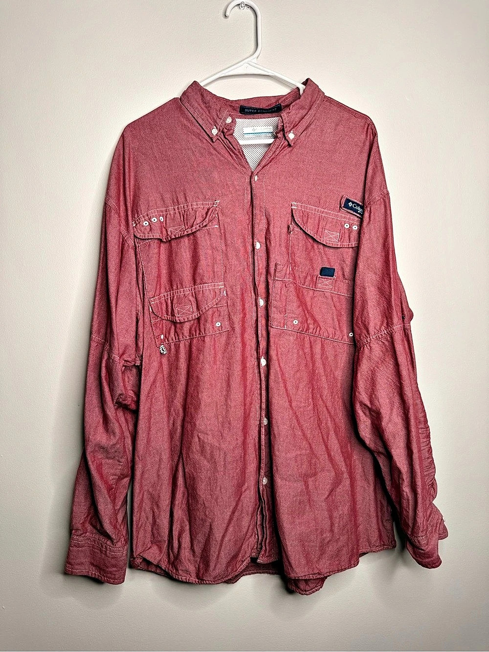 Columbia PFG Super Bonehead Classic Long-Sleeve Shirt Red Large